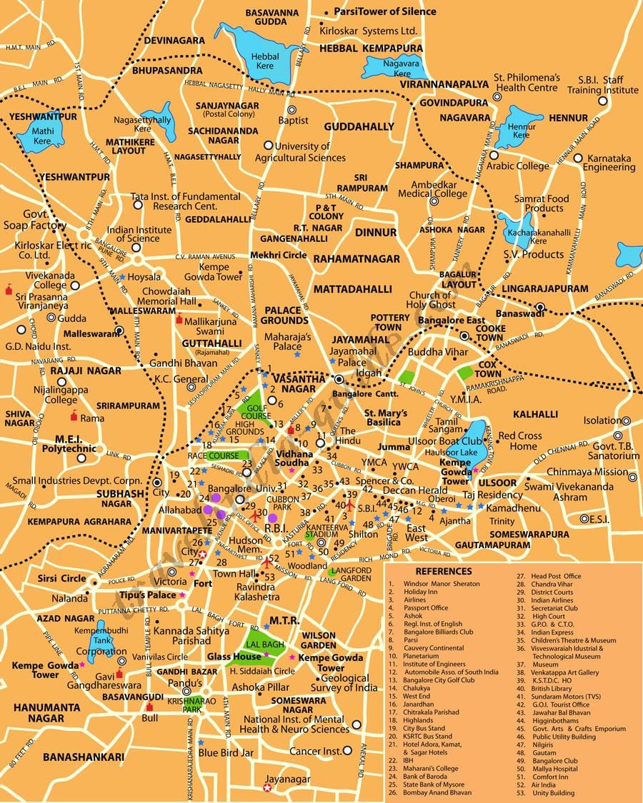 Banglore turistide kohad kaardil