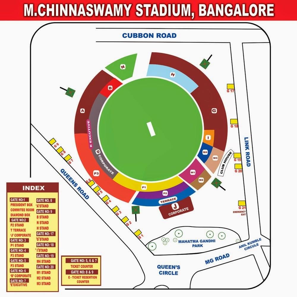 Bangalore chinnaswamy staadion kaart